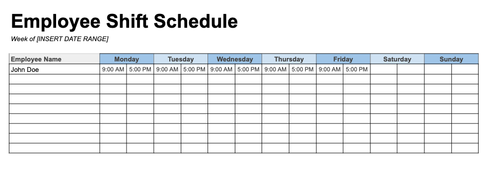 Weekly Employee Schedule Template